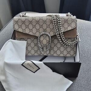 Gucci Beige and Brown Shoulder Bag with Chain